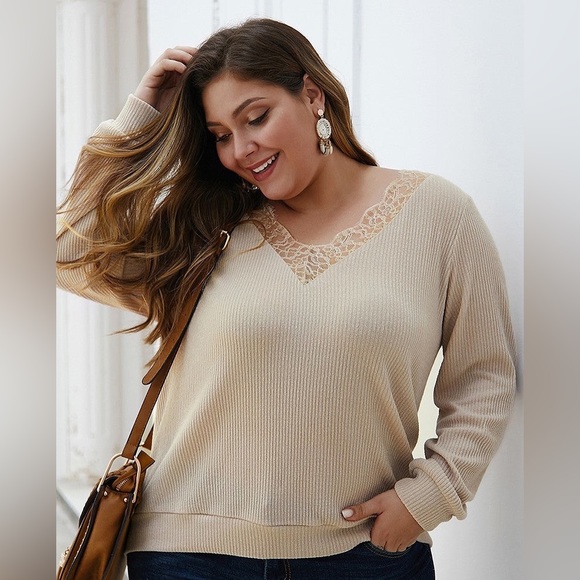 Cream V-neck Women’s Sweater - Picture 3 of 7